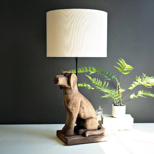 Wind and Weather Wooden Dog Lamp with Lampshade