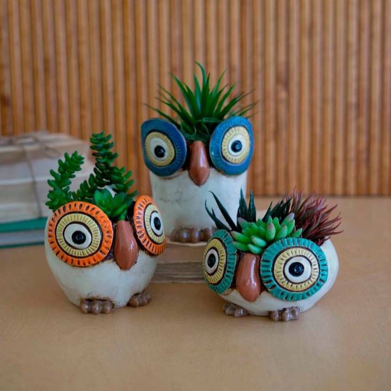 Wind and Weather Ceramic Owl Planters, Set of 3