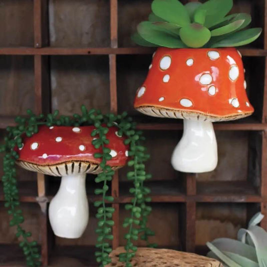 Wind and Weather Ceramic Toadstool Wall Planters, Set of 2
