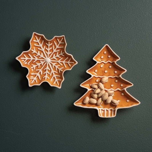 Wind and Weather Set of 2 Tree and Snowflake Cookie Plates