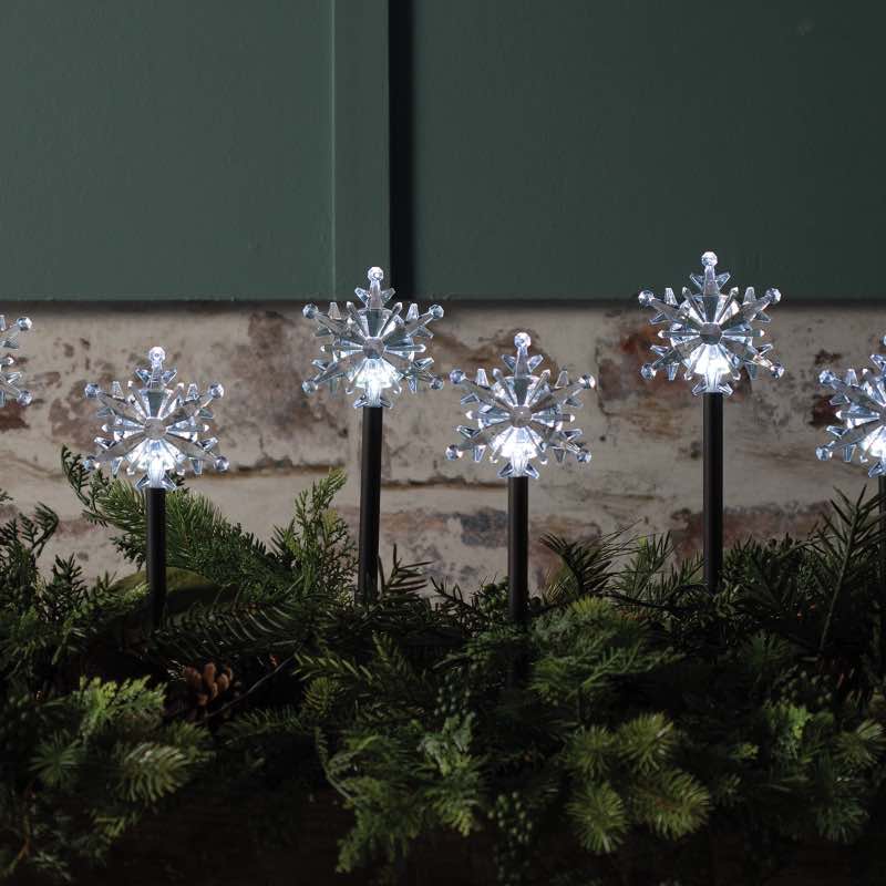 Wind and Weather 8 Solar Snowflake Stake Lights - Cool White Twinkle