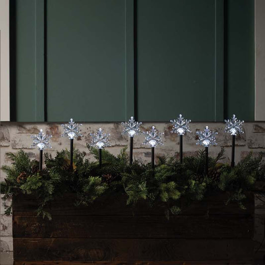 Wind and Weather 8 Solar Snowflake Stake Lights - Cool White Twinkle