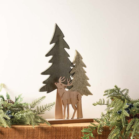 Wind and Weather Wood and Felt Trees with Reindeer Accent