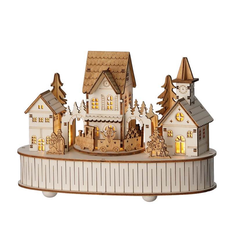 Wind and Weather Wooden LED Musical Moving Christmas Village