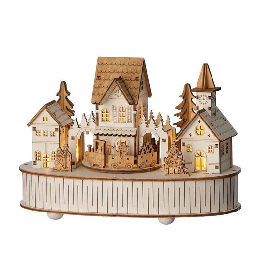 Wind and Weather Wooden LED Musical Moving Christmas Village