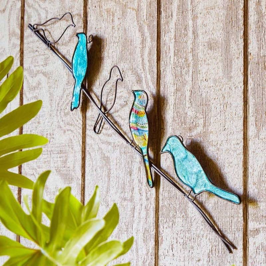 Wind and Weather Handcrafted Metal and Capiz Birds on a Wire Wall Art