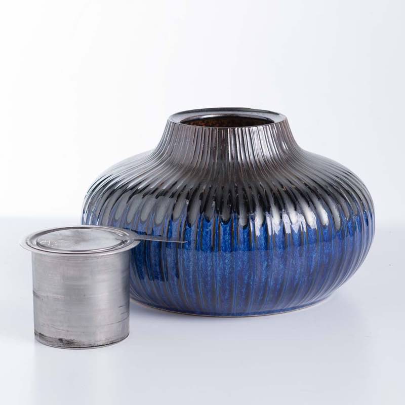 Wind and Weather Blue Glass and Metal Accent Firepot