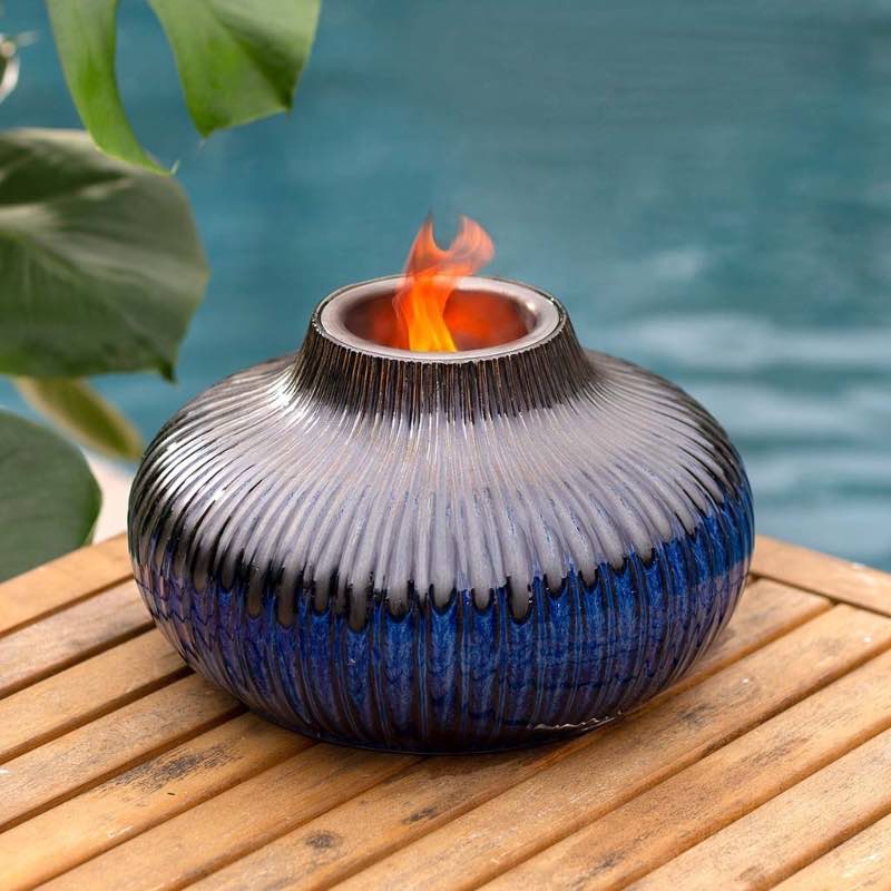 Wind and Weather Blue Glass and Metal Accent Firepot