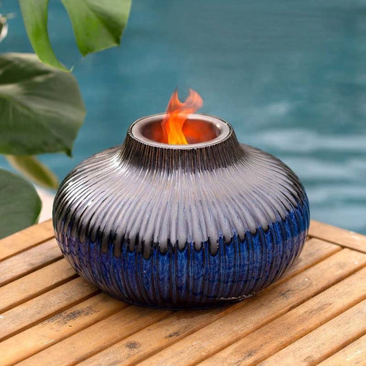 Wind and Weather Blue Glass and Metal Accent Firepot