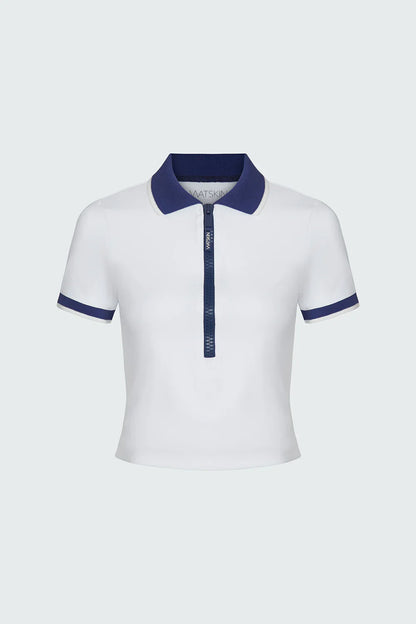 Watskin Sunwear Emma S/S Polo in White and Navy