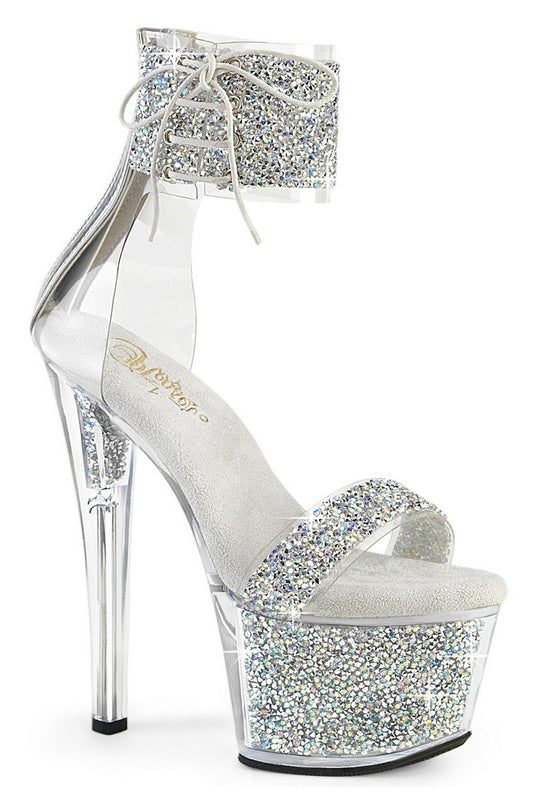Silver 7" Rhinestone Ankle Cuff Sandal