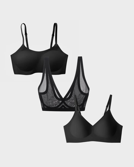 EBY Bra Signature Bundle, 3 Bra Bundle (Support, Sheer & Relief Bra) - Black