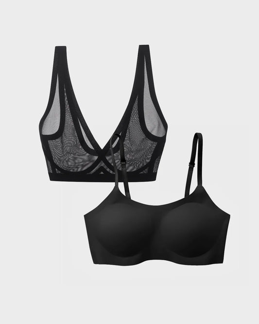 EBY Bra 2 Bra Bundle (Sheer & Support Bralette) - Black