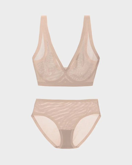 EBY Bra Sheer Bra & Panty Set (Sheer Bralette & Brief) - Champagne