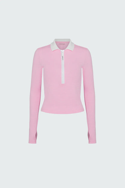 Watskin Sunwear Lily Pique Polo Tee in Pink