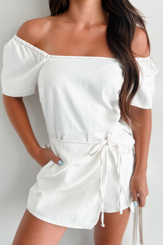 NanaMacs Nylah Denim Skort Romper (White)