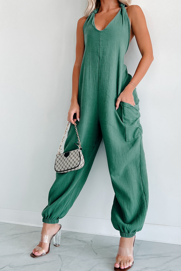 NanaMacs Lockwood Wasabi Mint Halter Jumpsuit (Green)