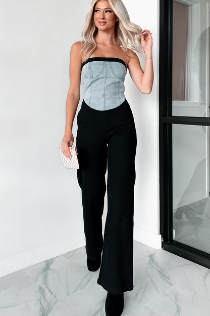 NanaMacs DOORBUSTER Blocking The Haters Denim Contrast Jumpsuit (Black/Denim)