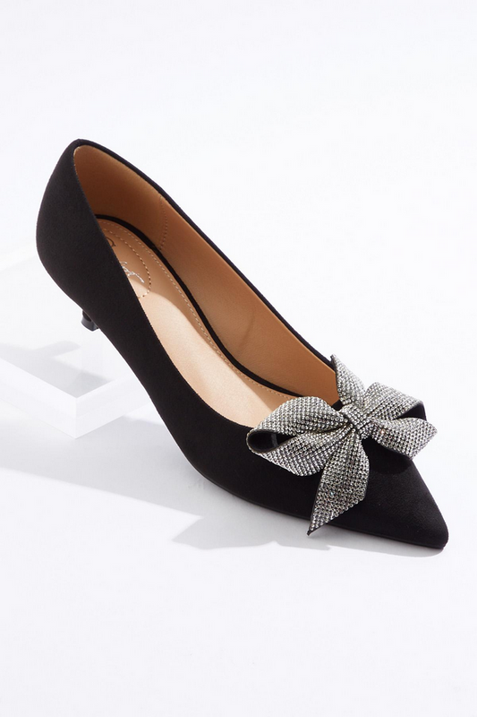 Cato Fashions Bling Bow Low Heel Pumps - IDEAL BLACK