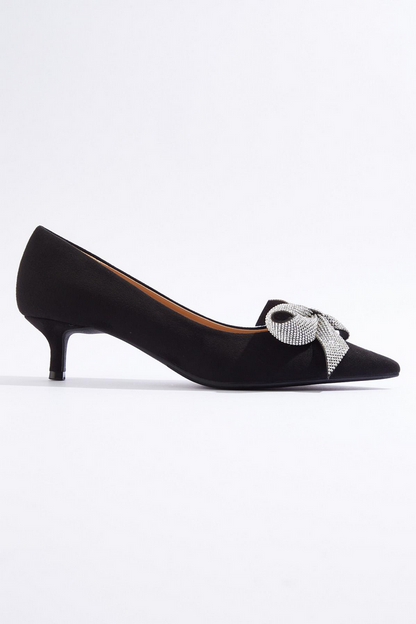 Cato Fashions Bling Bow Low Heel Pumps - IDEAL BLACK