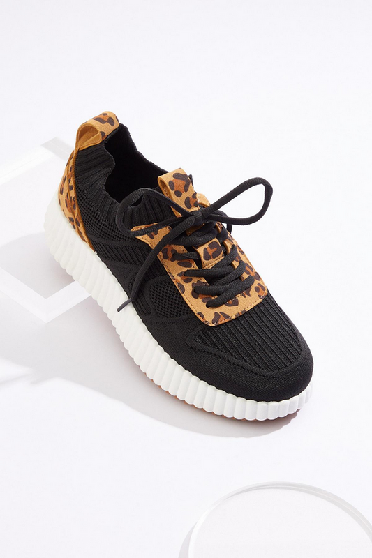 Cato Fashions Leopard Trim Trainer Sneakers - IDEAL BLACK