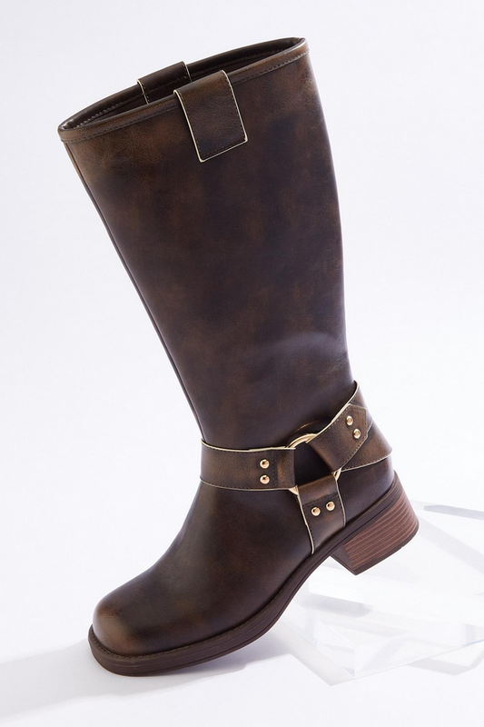 Cato Fashions Faux Leather Harness Riding Boot - HAZELNUT