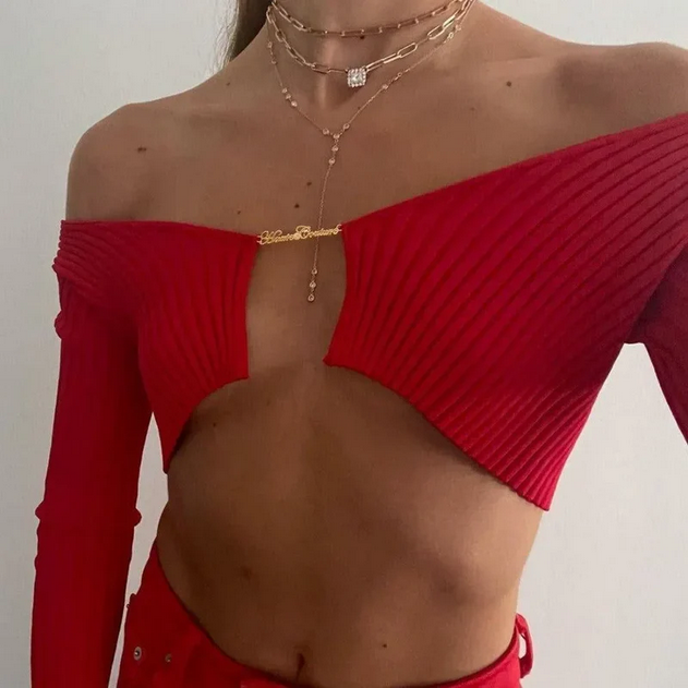 Mermaid Way Emilia Brown Ribbed Long Sleeve Crop Top