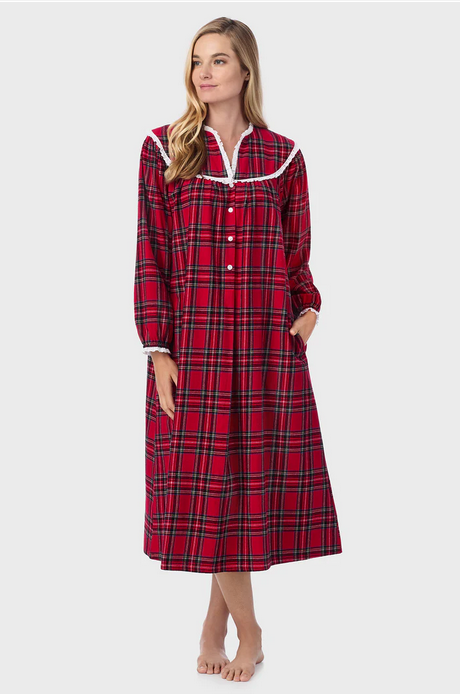 Lanz of Salzburg Women's Red Tartan Flannel Gown