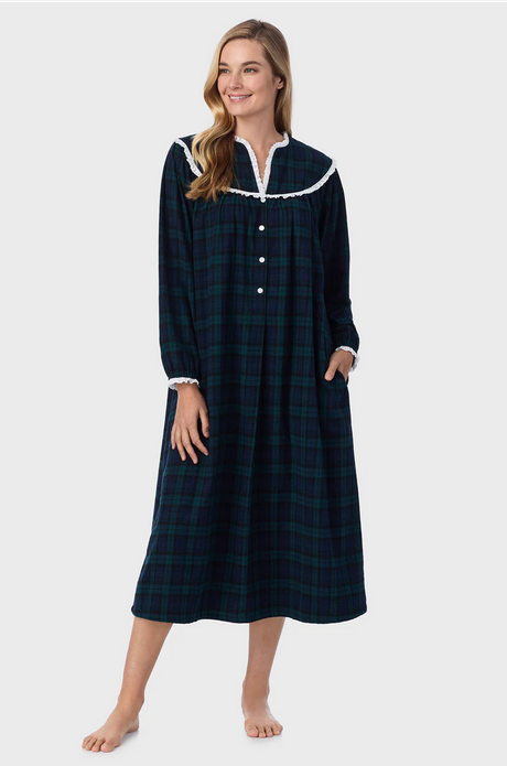 Lanz of Salzburg Women's Black Watch Flannel Gown