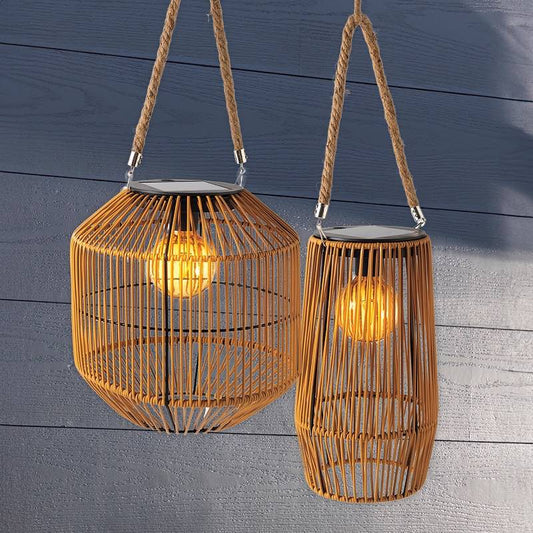 VivaTerra All-Weather Faux Rattan Solar Lantern, Tall