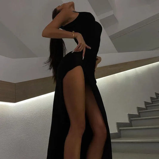 Mermaid Way A New Me Chic Black High Split Midi Dress