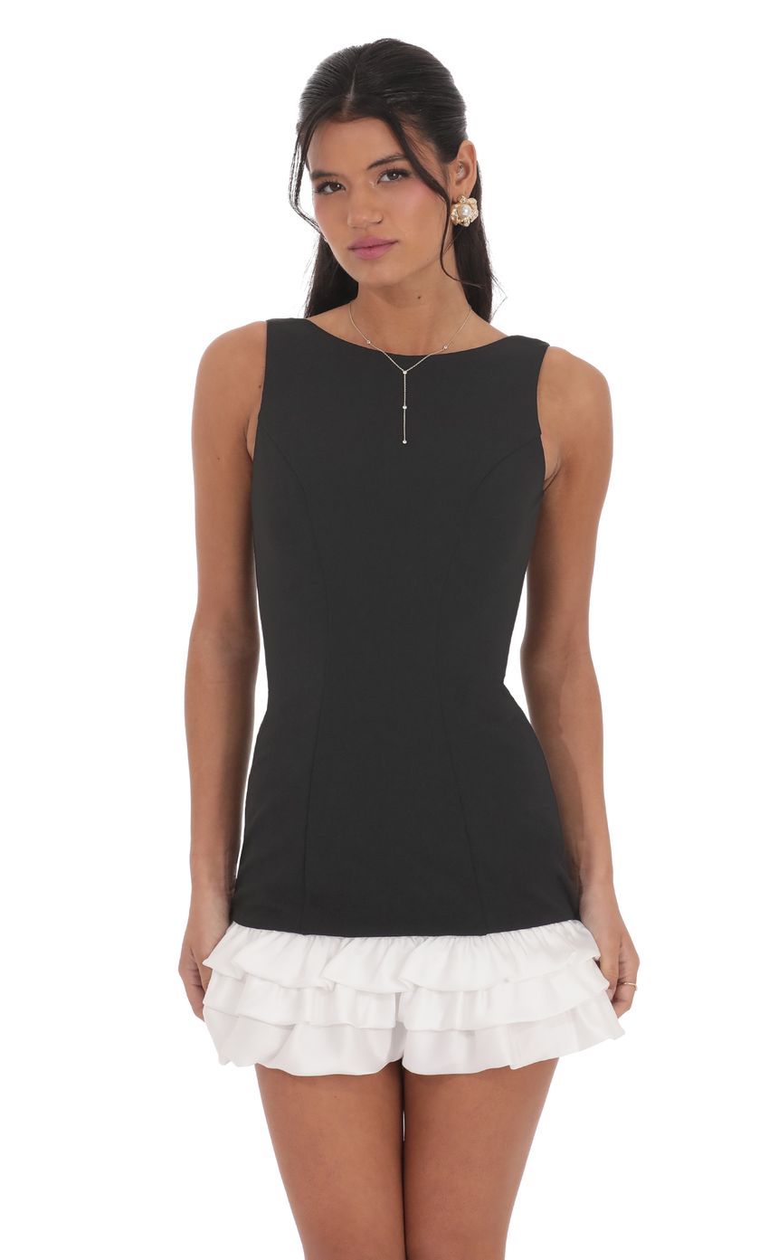 Lucy In The Sky Bubble Ruffle Dress in Black and White