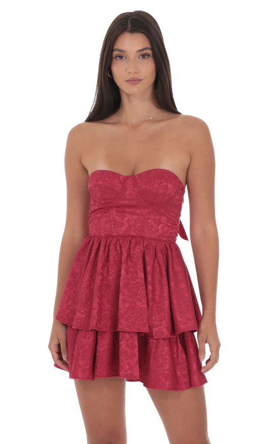 Lucy In The Sky Jacquard Corset A-line Dress in Rose