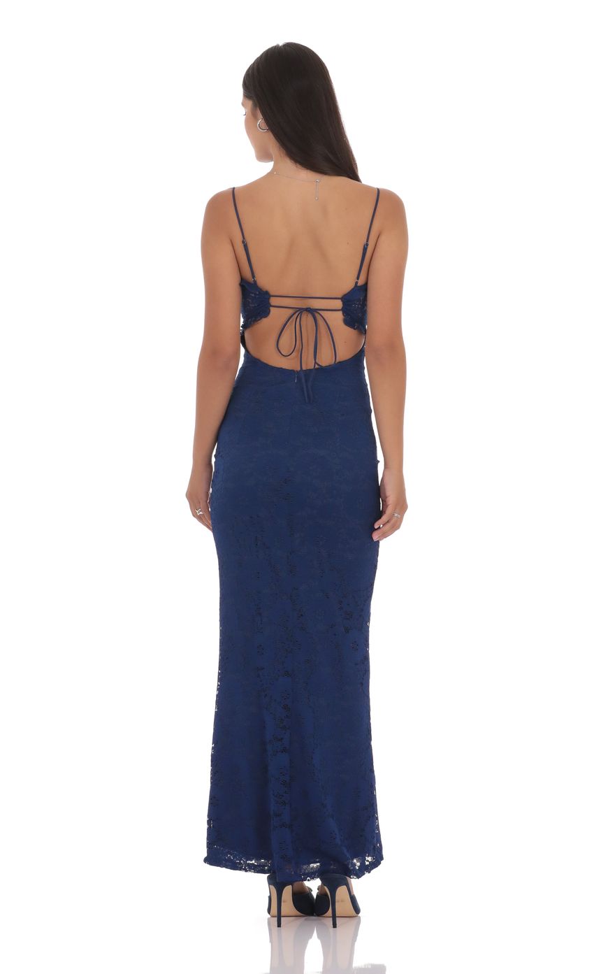 Lucy In The Sky Lace Cutout Maxi Dress in Blue
