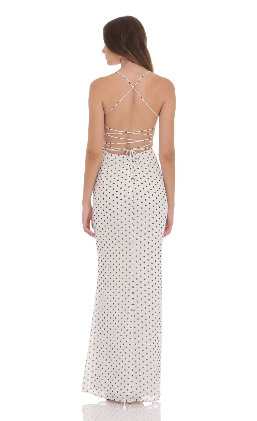 Lucy In The Sky Polka Dot Open Back Maxi Dress in White