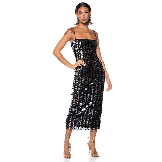 Mermaid Way Ariel's Embrace Black Sequined Midi Dress