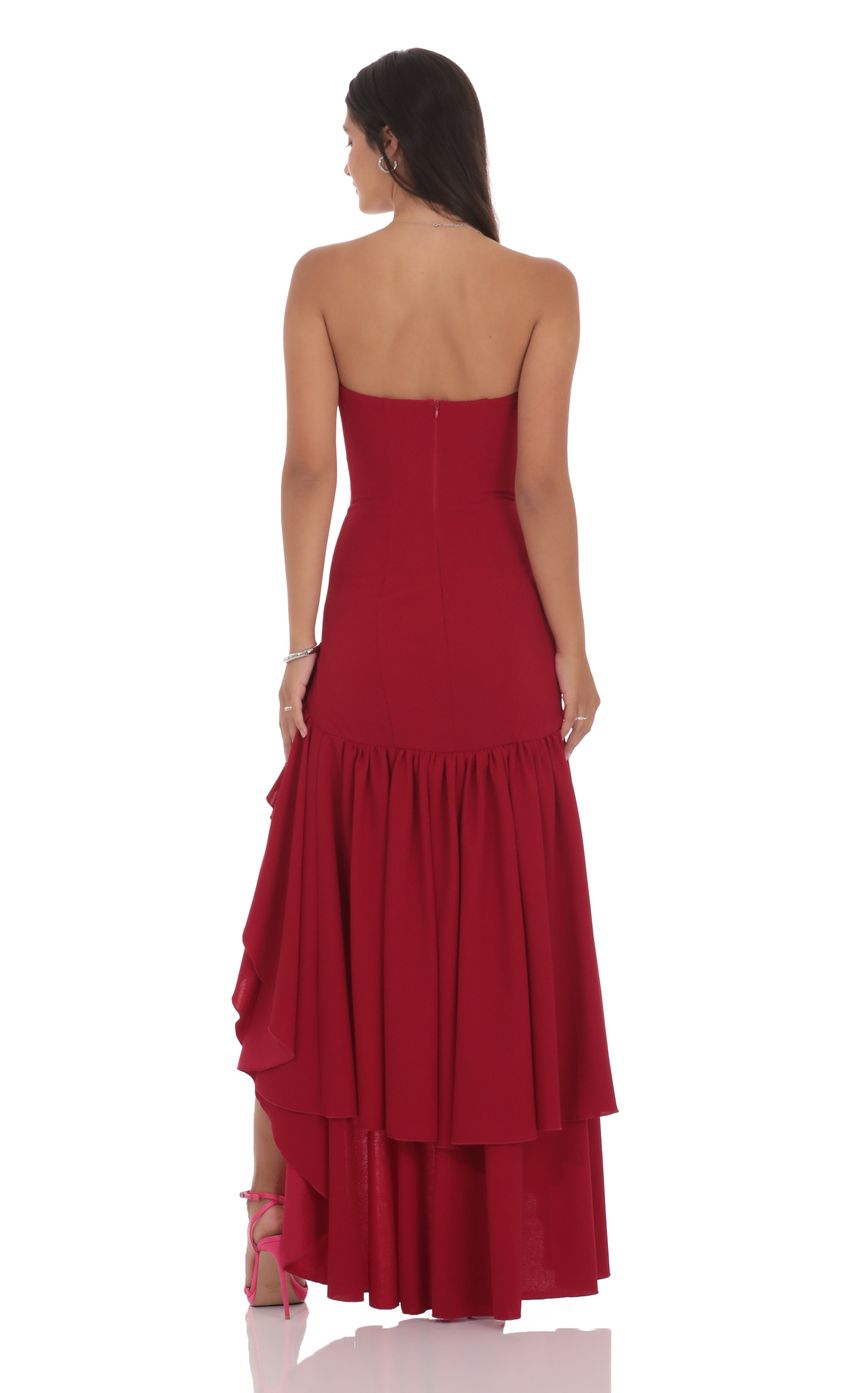 Lucy In The Sky Fishtail Strapless Corset Maxi Dress in Wine