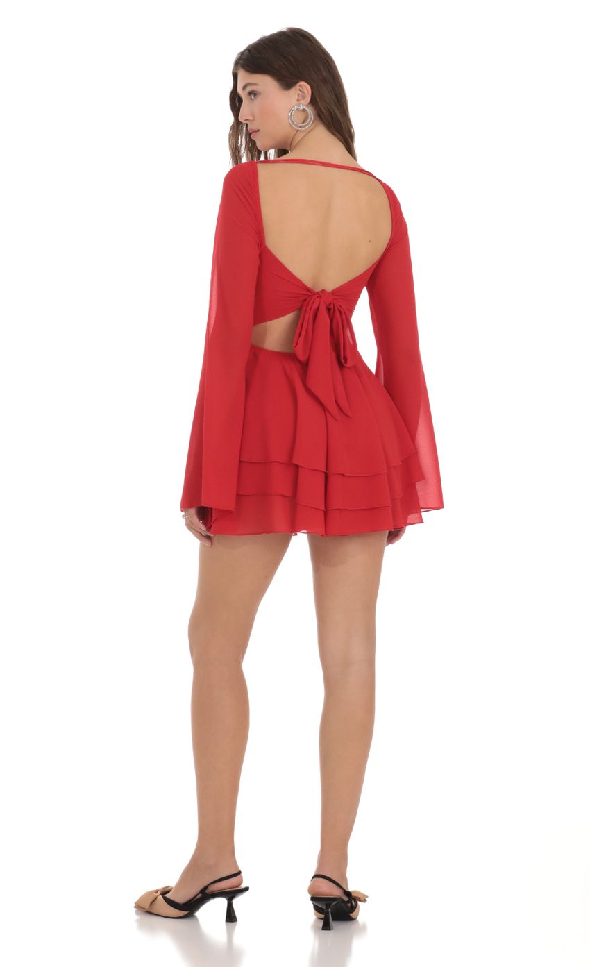 Lucy In The Sky Chiffon Bell Sleeve Dress in Red