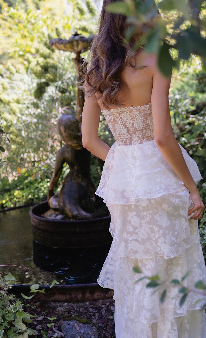 Lucy In The Sky Floral Smocked Ruffle Maxi Dress in Cream