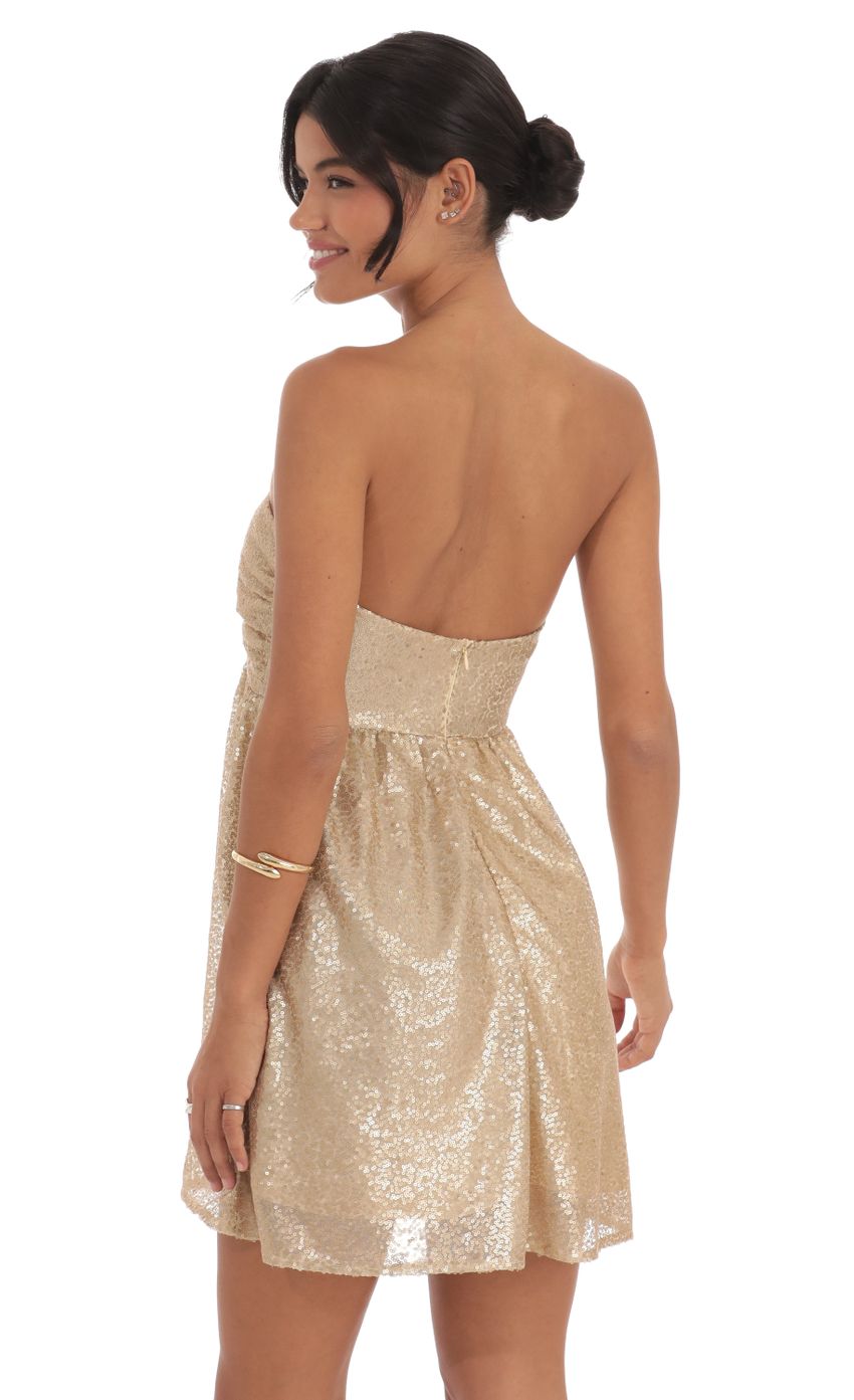Lucy In The Sky Sequin Babydoll Dress in Gold