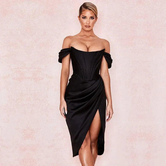 Mermaid Way Bella Elegant Black Off-Shoulder Corset Dress
