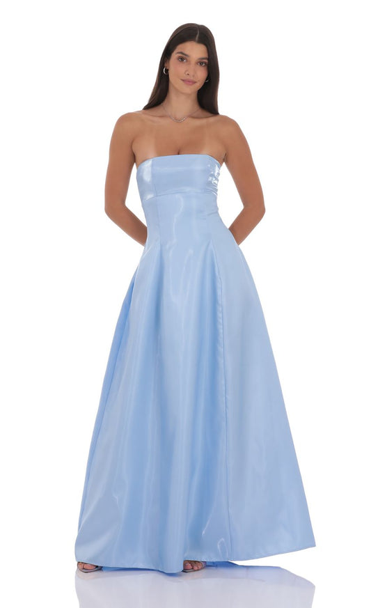 Lucy In The Sky Sheen Empire Waist Maxi Dress in Blue