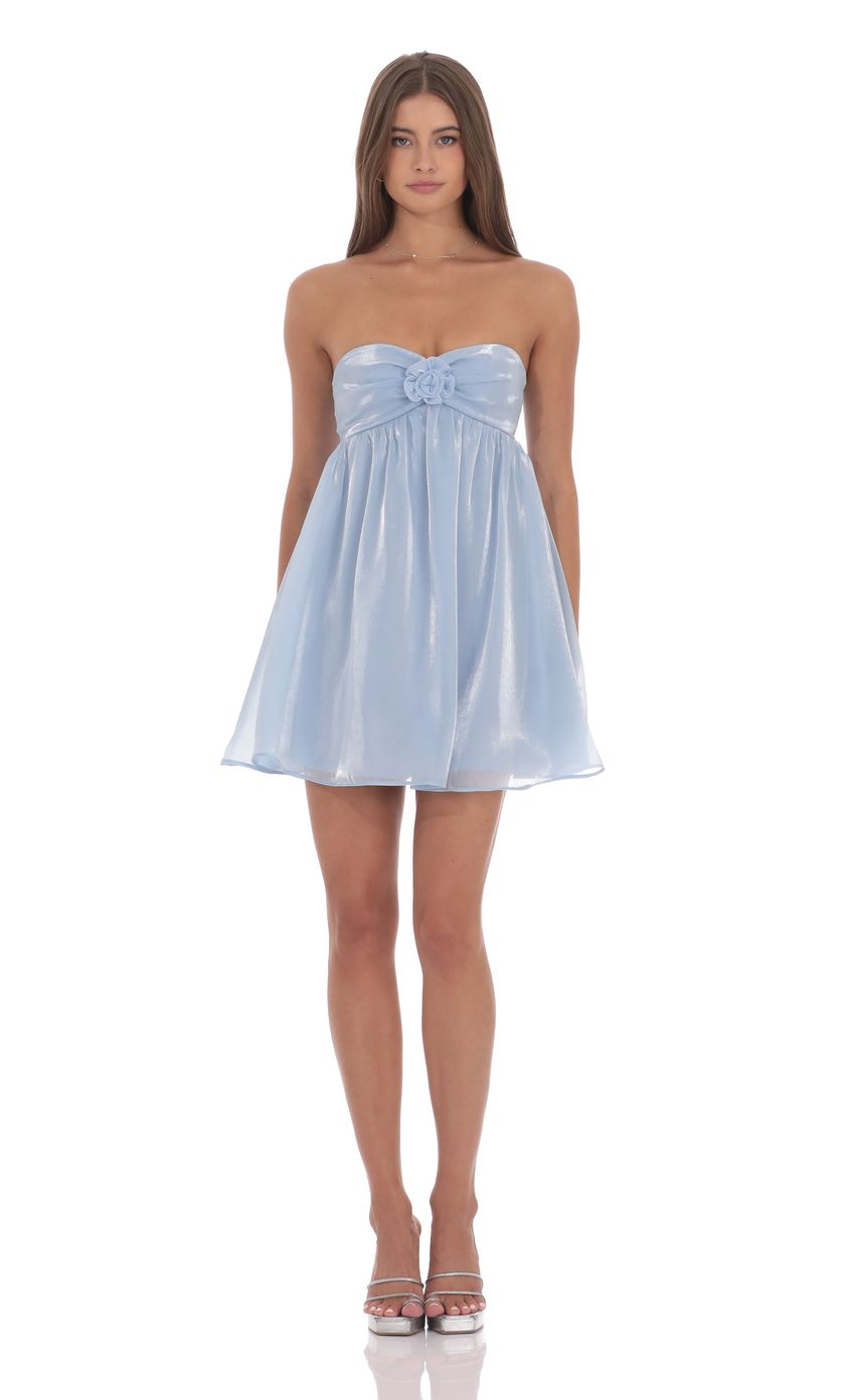 Lucy In The Sky Strapless Florette Babydoll Dress in Icy Blue