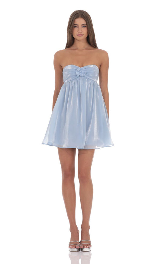 Lucy In The Sky Strapless Florette Babydoll Dress in Icy Blue