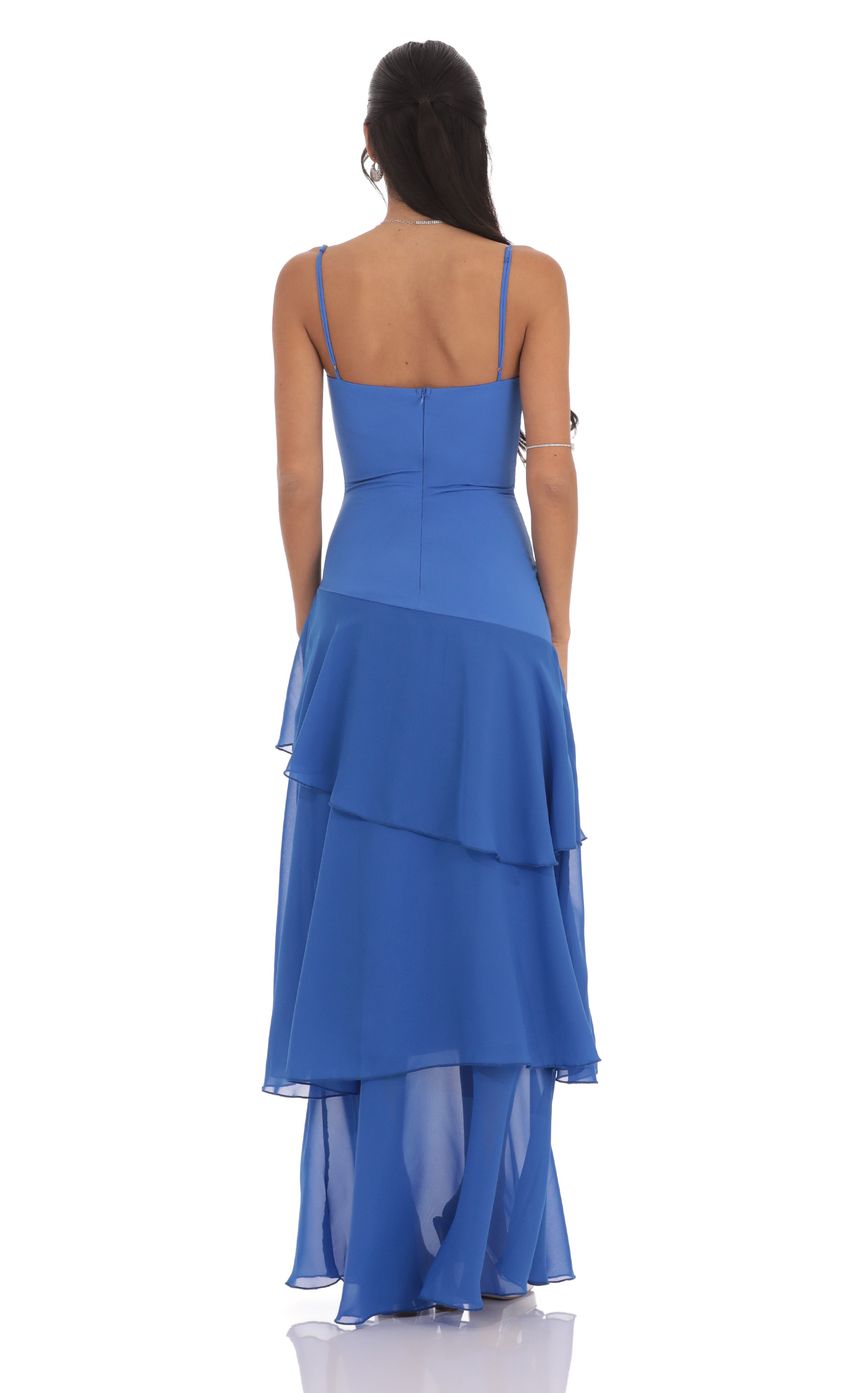 Lucy In The Sky Long Ruffle Maxi Dress in Blue