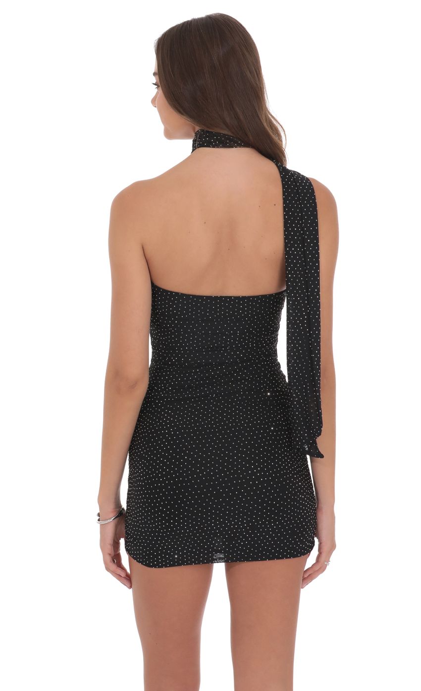 Lucy In The Sky Scarf Rhinestone Mesh Bodycon Dress in Black