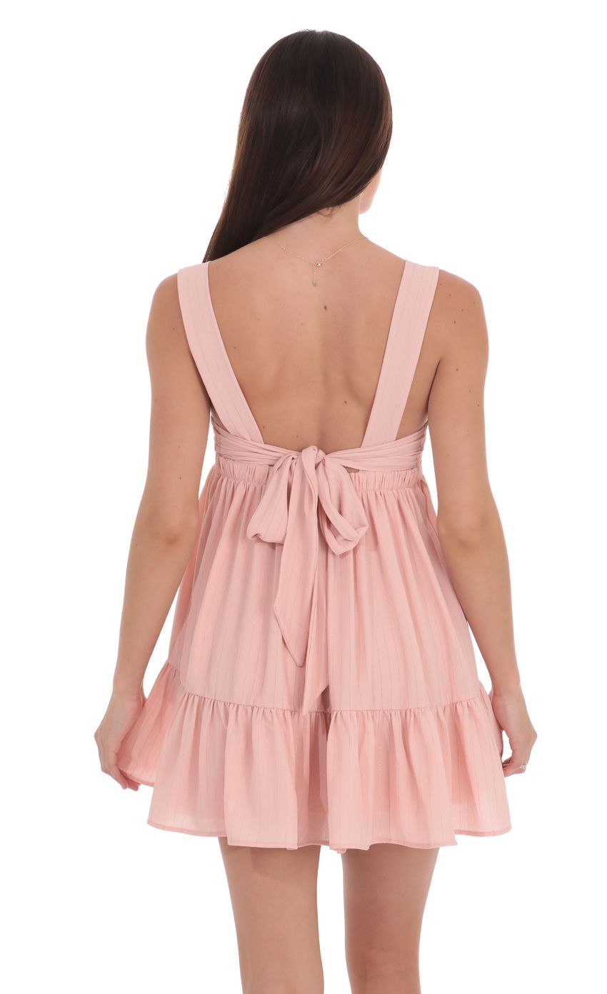 Lucy In The Sky Shimmer Striped Babydoll Dress in Pink