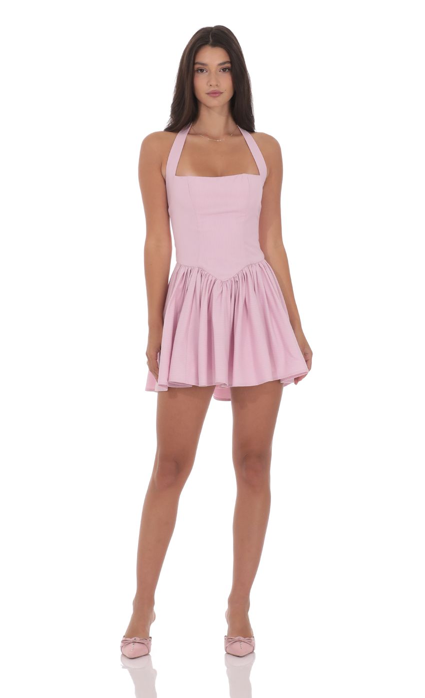 Lucy In The Sky Pinstripe Halter A-line Dress in Pink