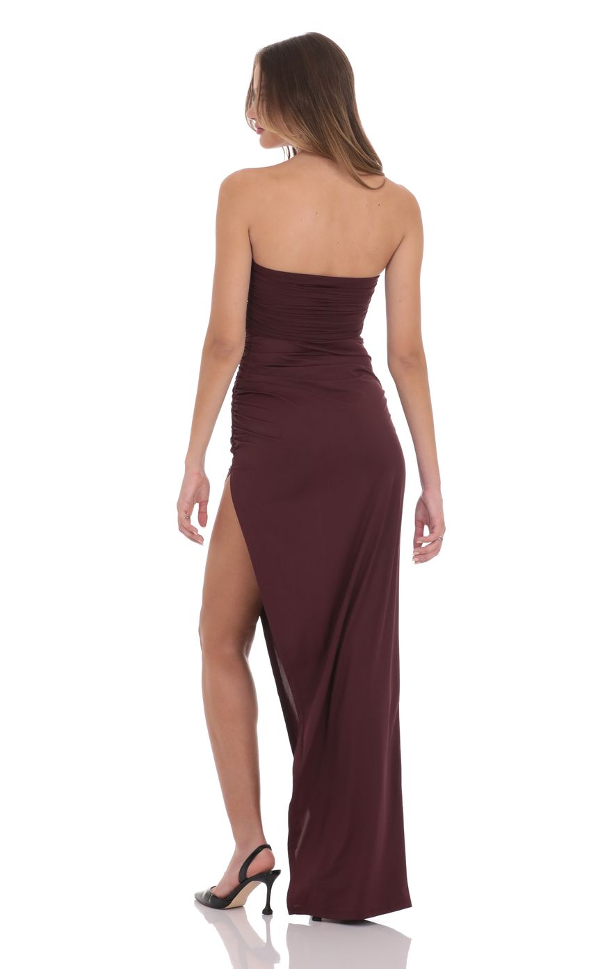 Lucy In The Sky Corset Strapless Maxi Dress in Wine