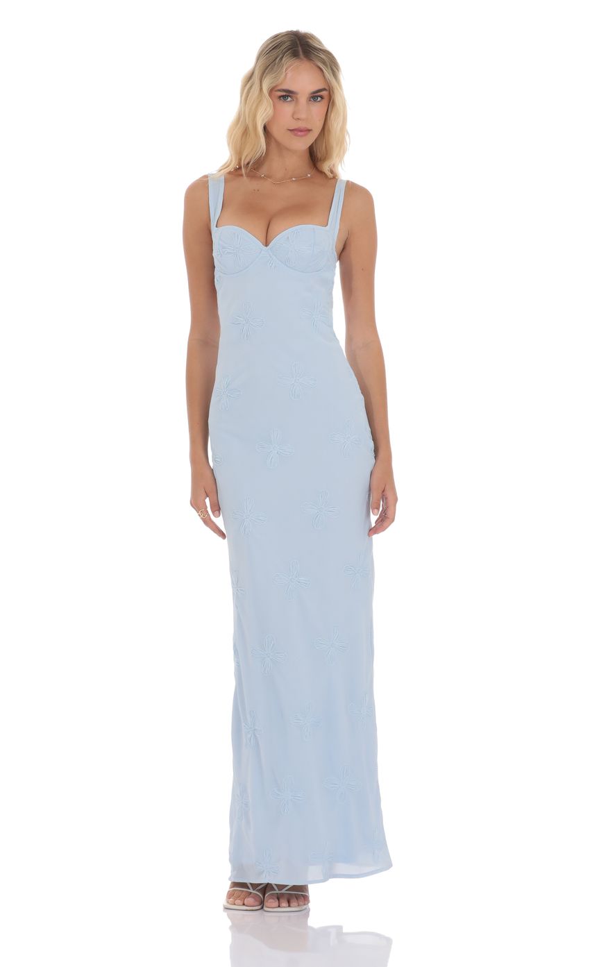Lucy In The Sky Floral Open Back Mermaid Maxi Dress in Light Blue